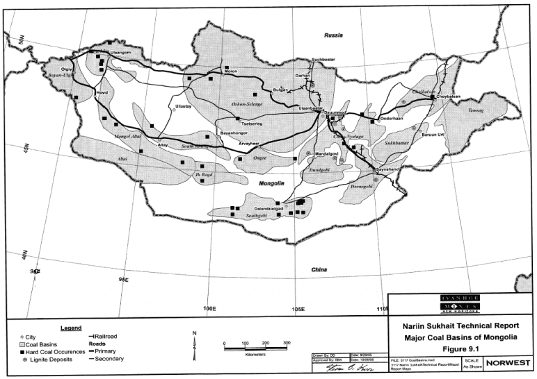 (MAJOR COAL BASINS OF MONGOLIA MAP)