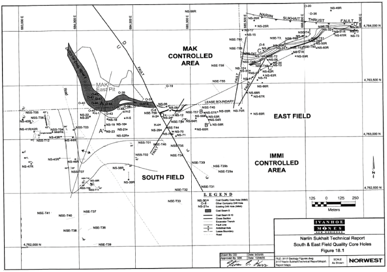 (SOUTH & EAST FIELD QUALITY CORE HOLES MAP)