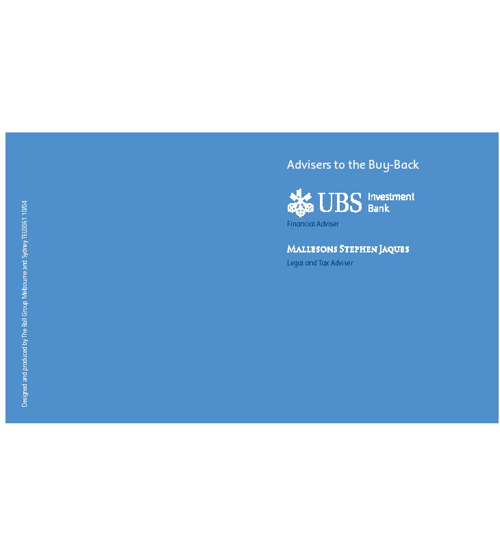 (UBS INVESTMENT BANK LOGO)