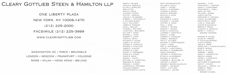 (CLEARY GOTTLIEB & HAMILTON LLP LETTERHEAD)