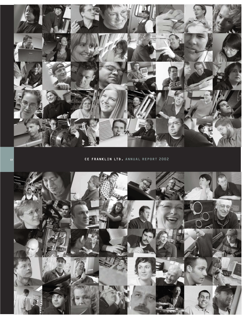 (FRONT COVER CE FRANKLIN LTD. ANNUAL REPORT 2002, EMPLOYEES PICTURES)