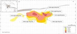 Figure 3: Longitudinal section of the Silica Cap 600 vein (Gato Salvaje). (CNW Group|Goldcorp Inc.)