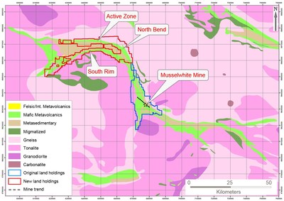 Figure 3: Goldcorp claim holdings over the North Caribou Greenstone Belt, as of June 30, 2018. (CNW Group|Goldcorp Inc.)