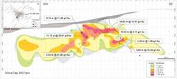 Figure 9: Longitudinal section of the Silica Cap 500 vein. (CNW Group|Goldcorp Inc.)