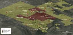 "Figure 11: Pe??asquito central block, concessions, and exploration targets with the position of Santa Rosa. (CNW Group|Goldcorp Inc.)"