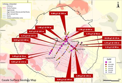 Figure 13: Casale Surface showing 2018 highlight gold assays result received during this quarter Map. (CNW Group|Goldcorp Inc.)