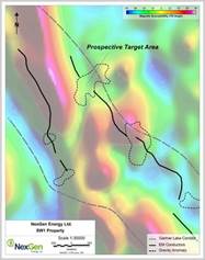 Figure 4: SW1 Target Areas with Gravity Anomalies Coincident with EM Conductor Breaks (CNW Group|NexGen Energy Ltd.)