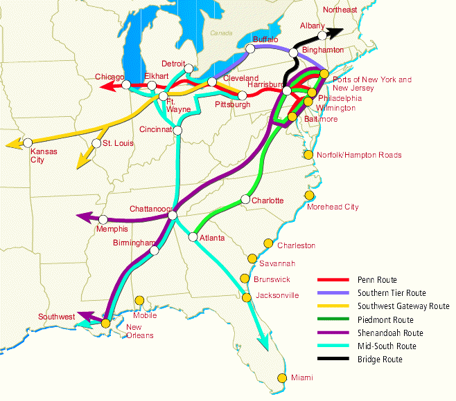 Intermodal Route Structures and Ports Served