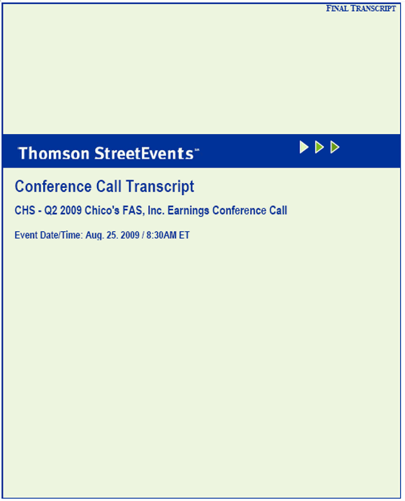 (Conference Call Transcript Cover Page)