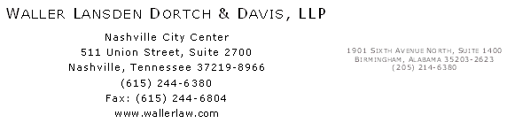 (WALLER LANSDEN DORTCH & DAVIS, LLP LETTERHEAD)