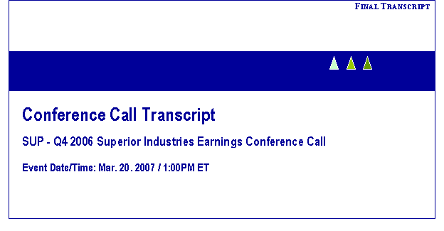 (CONFERENCE CALL TRANSCRIPT)