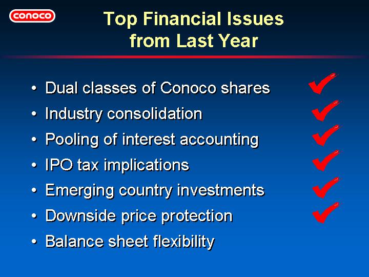 (TOP FINANCIAL ISSUES FROM LAST YEAR)