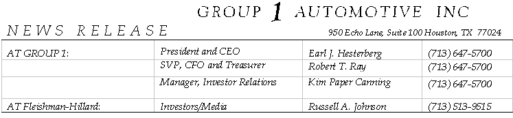 (GROUP 1 AUTOMOTIVE INC. LOGO)