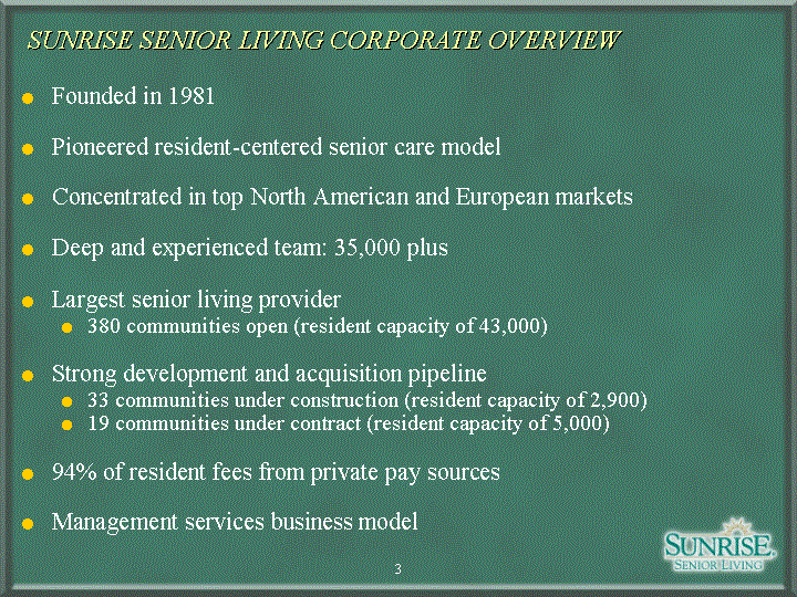 (SUNRISE SENIOR LIVING CORPORATE OVERVIEW SLIDE)