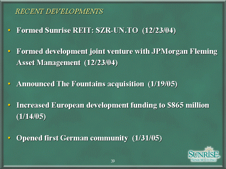 (RECENT DEVELOPMENTS SLIDE)