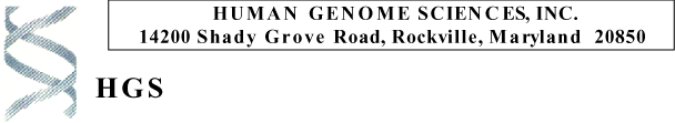 (HUMAN GENOME SCIENCES LETTERHEAD)