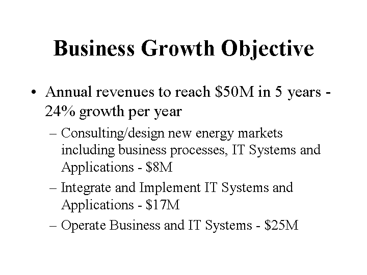 (BUSINESS GROWTH OBJECTIVE)