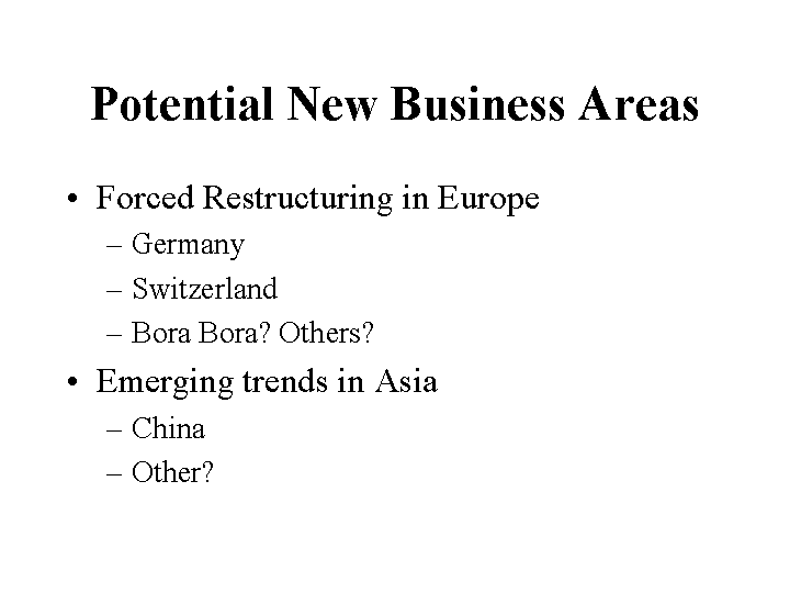 (POTENTIAL NEW BUSINESS AREAS)