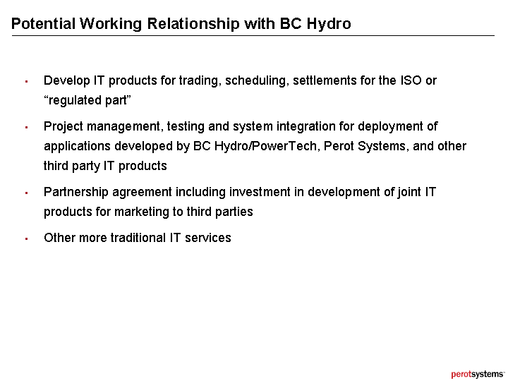 (POTENTIAL WORKING RELATIONSHIP WITH BC HYDRO)