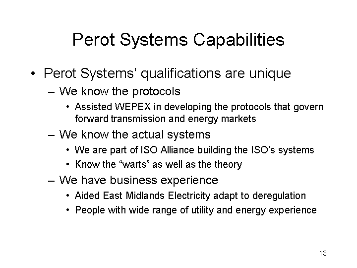 PEROT SYSTEMS CAPABILITIES