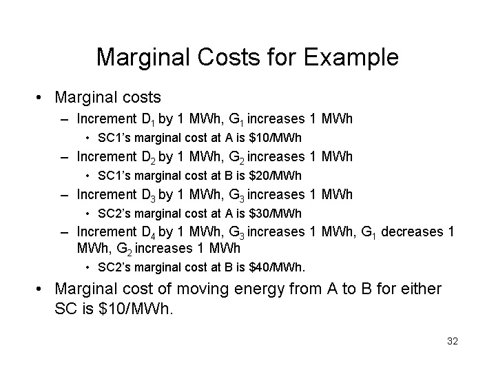 MARGINAL COSTS FOR EXAMPLE