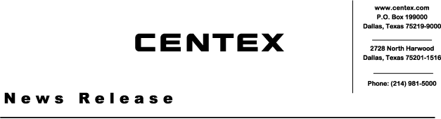 (CENTEX LETTERHEAD)