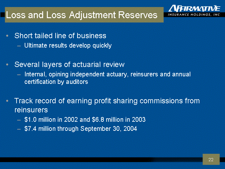 (LOSS AND LOSS ADJUSTMENT RESERVES SLIDE)