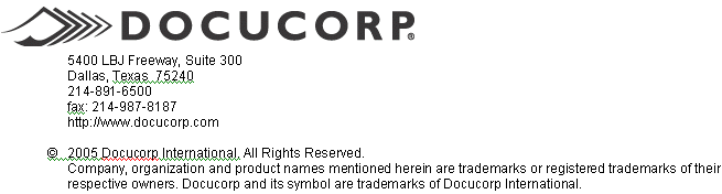 (DOCUCORP LETTERHEAD LOGO)