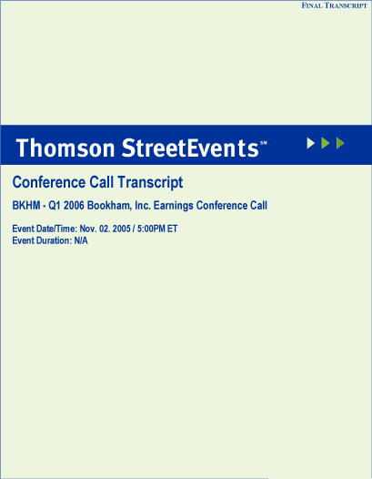 (THOMSON STREETEVENTS)