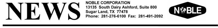 (NOBLE CORPORATION LETTERHEAD)