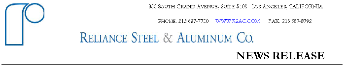 (RELIANCE STEEL LETTERHEAD)