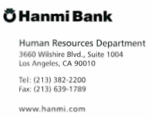 (HANMI BANK LETTERHEAD)