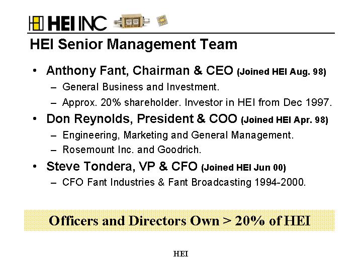 (HEI SENIOR MANAGEMENT TEAM)