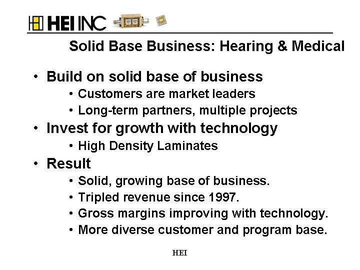 (SOLID BASE BUSINESS: HEARING & MEDICAL)