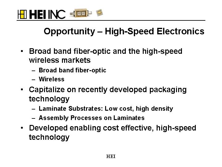 (OPPORTUNITY— HIGH–SPEED ELECTRONICS)