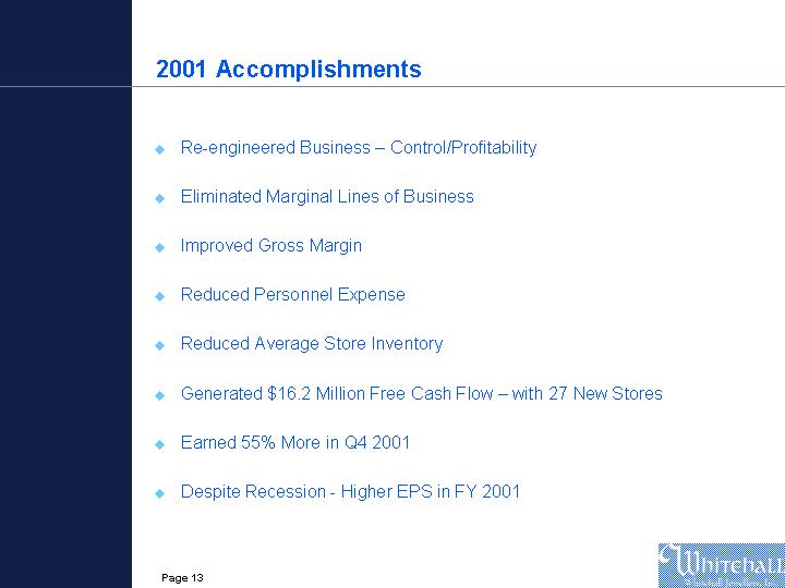 (POWERPOINT SLIDE OF 2001 ACCOMPLISHMENTS)