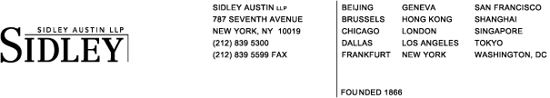 (SIDLEY AUSTIN LLP LETTERHEAD)