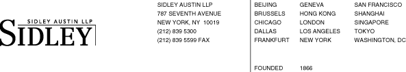 (SIDLEY AUSTIN LLP LETTERHEAD)