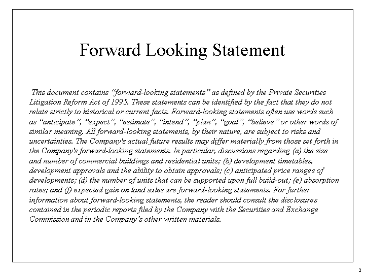 (Forward Looking Statement)