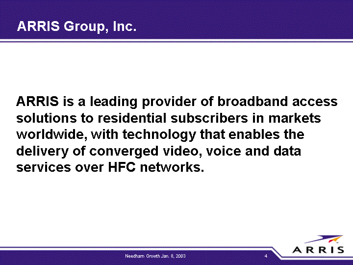 Arris Group Broadband Access Statement