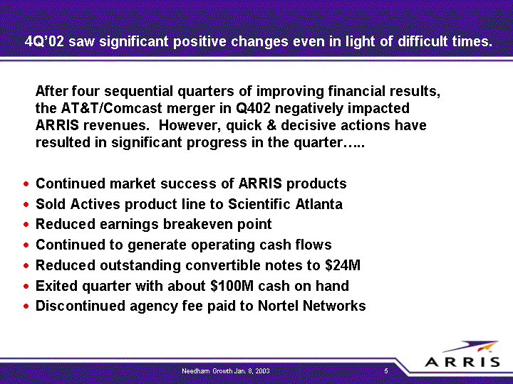 4Q'02 saw significant positive changes statement