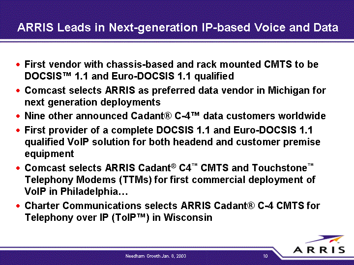 Arris leads in Next-generation statement