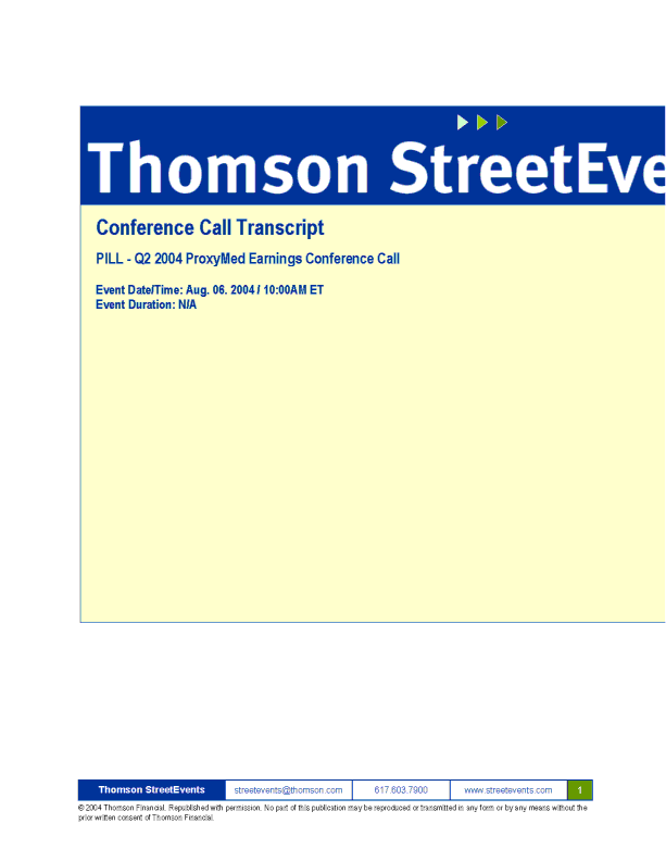 (THOMSON STREETEVENTS LOGO)