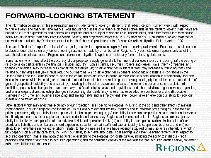 FORWARD-LOOKING STATEMENT