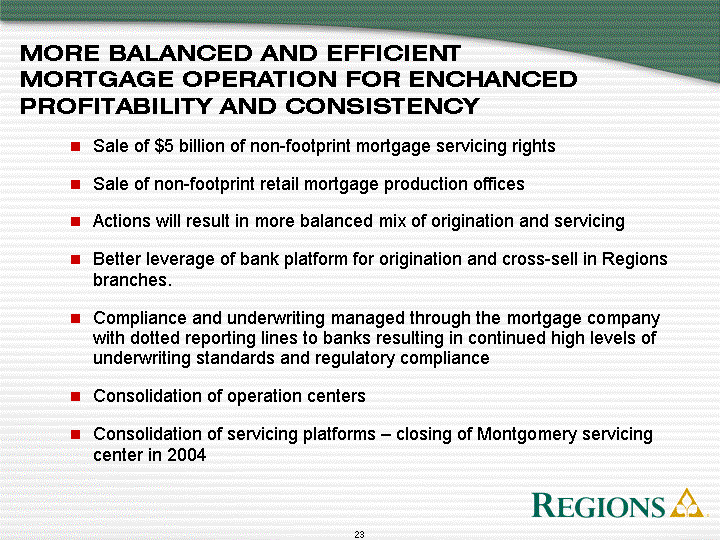 MORE BALANCED AND EFFICIENT MORTGAGE OPERATION FOR ENCHANCED PROFITABILITY AND CONSISTENCY