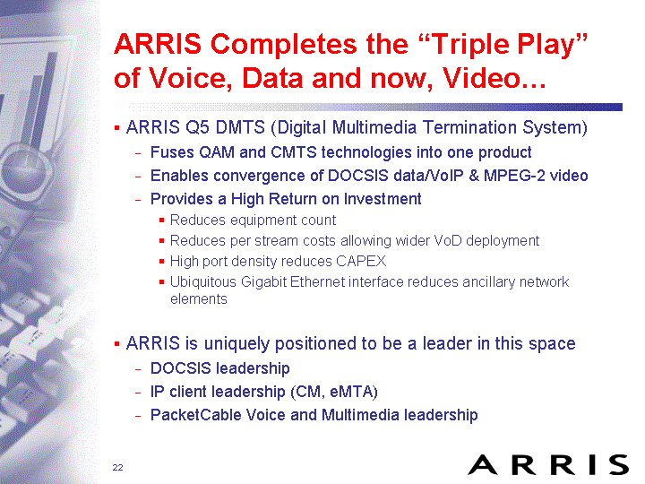 ARRIS COMPLETES THE TRIPLE PLAY...