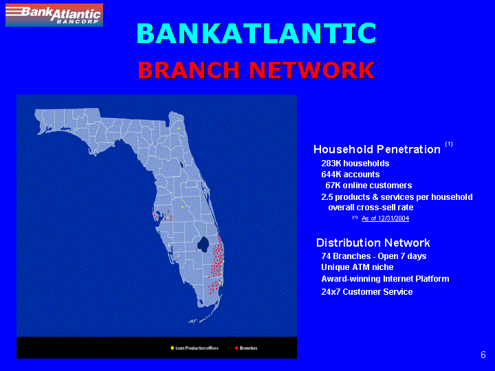 ( BANKATLANTIC BANCORP BRANCH NETWORK)