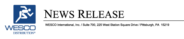 (WESCO DISTRIBUTION NEWS RELEASE LOGO)