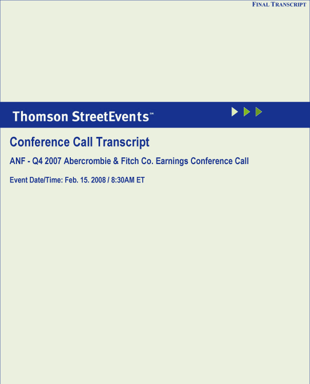(THOMSON STREETEVENTS COVERPAGE)