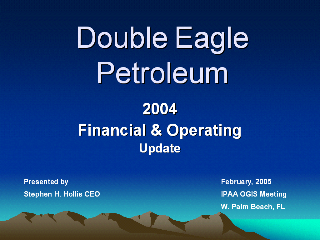 (2004 FINANCIAL & OPERATING UPDATE)